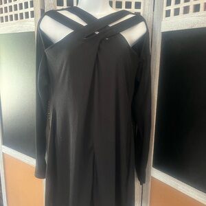 PrettyLittleThing Black Asymmetrical Cold Shoulder Long Sleeve Dress